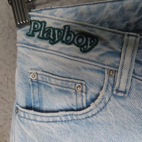 Playboy Pacsun Jeans Womens 26 Blue Denim Bunny Mid Rise Straight Leg Ripped - Picture 5 of 12